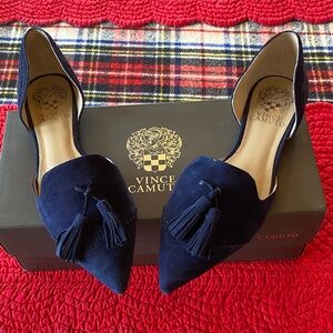 Vince Camuto Women's Dark Blue Suede Tassel Loafers